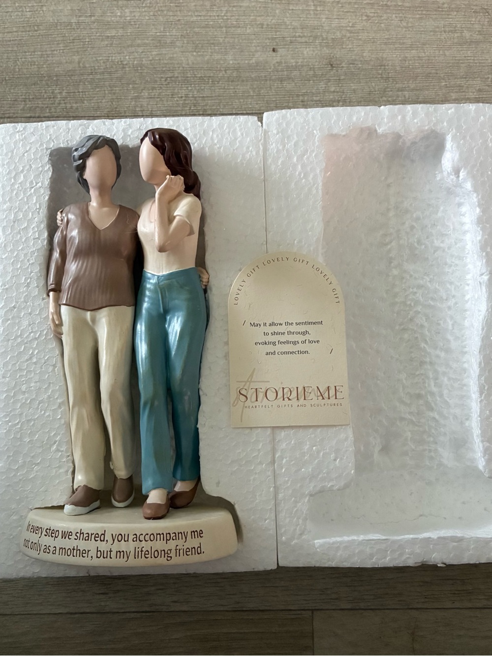 Mother & Daughter Resin Sculpture — Blue and Cream